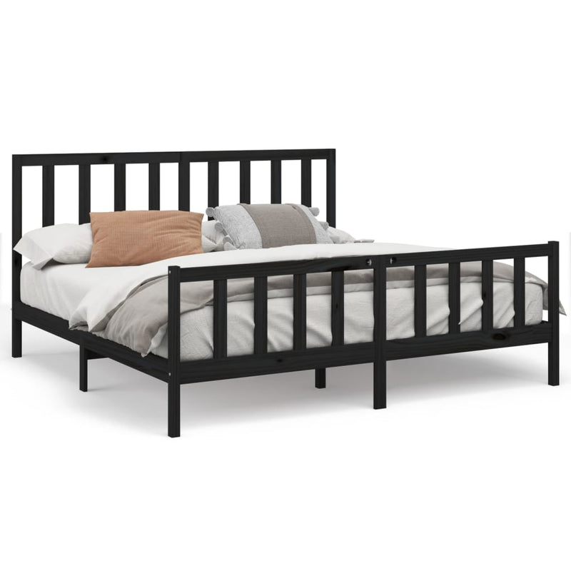 vidaXL Bed Frame without Mattress Black 183x203 cm King Solid Wood Pine