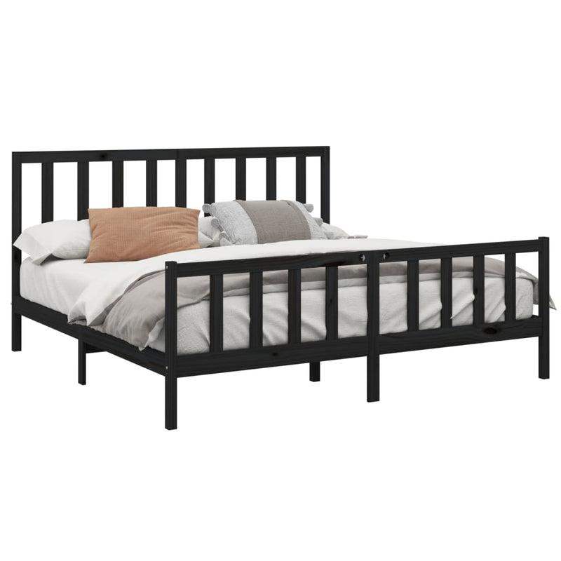 vidaXL Bed Frame without Mattress Black 183x203 cm King Solid Wood Pine