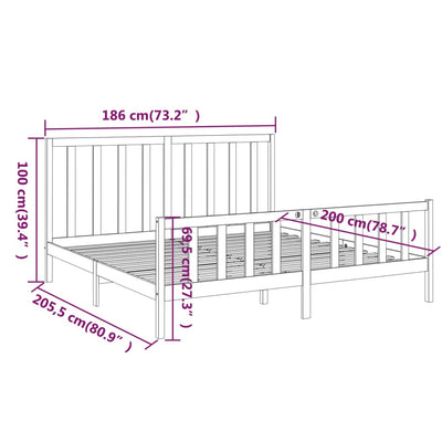 vidaXL Bed Frame without Mattress Black 183x203 cm King Solid Wood Pine