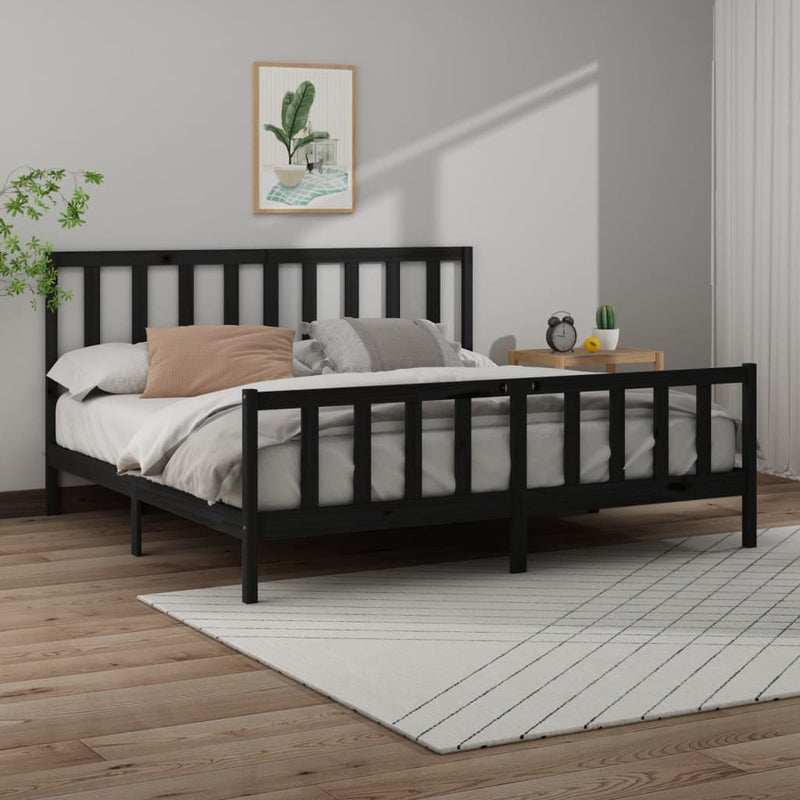 vidaXL Bed Frame without Mattress Black 183x203 cm King Solid Wood Pine