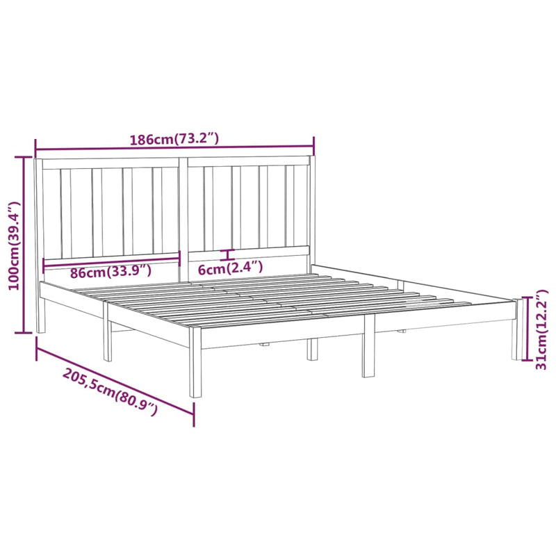 vidaXL Bed Frame without Mattress Black 183x203 cm King Solid Wood