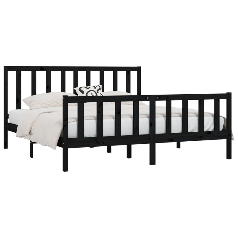 vidaXL Bed Frame without Mattress Black 183x203 cm King Solid Wood