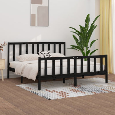vidaXL Bed Frame without Mattress Black 183x203 cm King Solid Wood