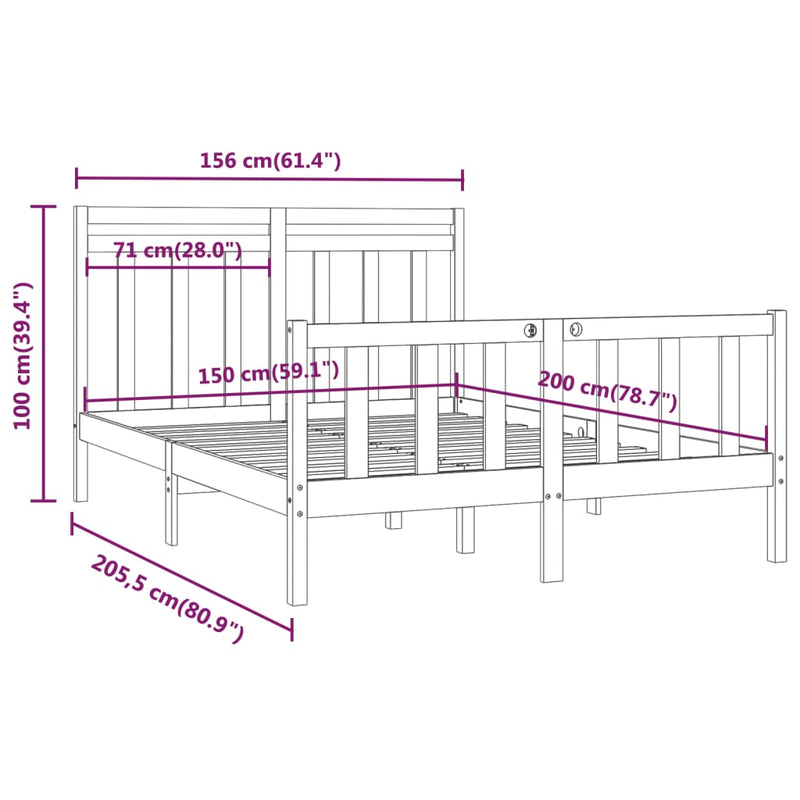 vidaXL Bed Frame without Mattress Black Solid Wood Pine 150x200 cm