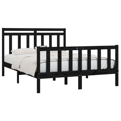 vidaXL Bed Frame without Mattress Black Solid Wood Pine 150x200 cm