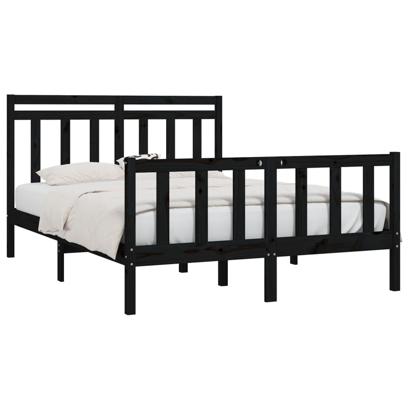vidaXL Bed Frame without Mattress Black Solid Wood Pine 150x200 cm