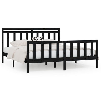 vidaXL Bed Frame without Mattress Black Solid Wood Pine 183x203 cm King