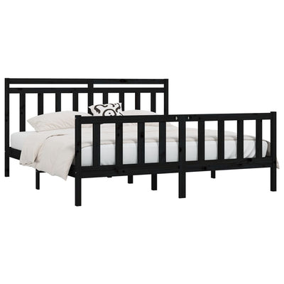 vidaXL Bed Frame without Mattress Black Solid Wood Pine 183x203 cm King