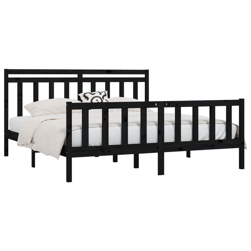 vidaXL Bed Frame without Mattress Black Solid Wood Pine 183x203 cm King