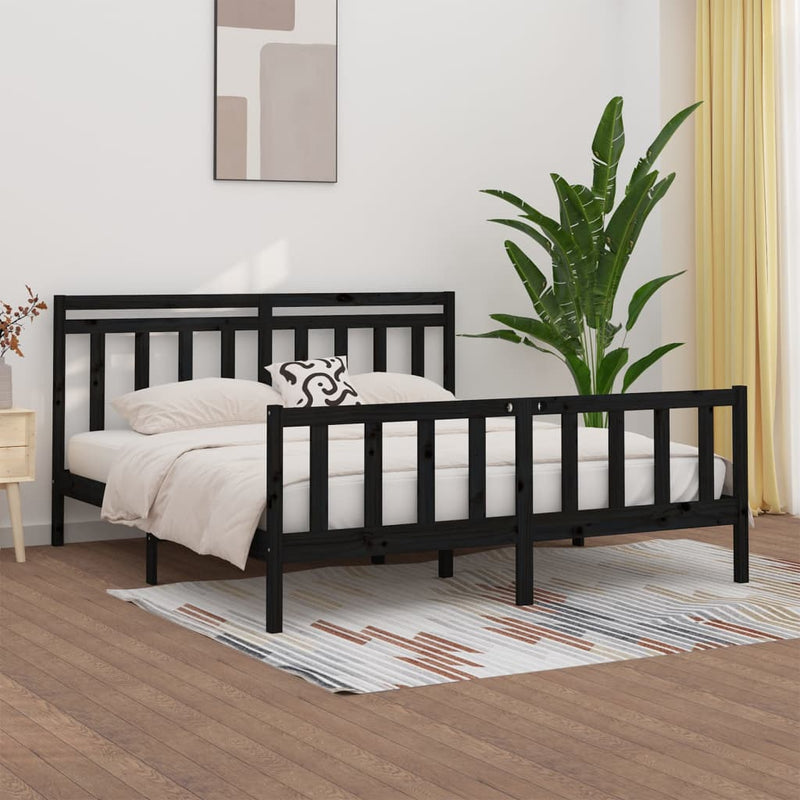 vidaXL Bed Frame without Mattress Black Solid Wood Pine 183x203 cm King
