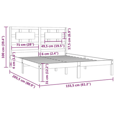 vidaXL Bed Frame without Mattress Black 150x200 cm Solid Wood Pine