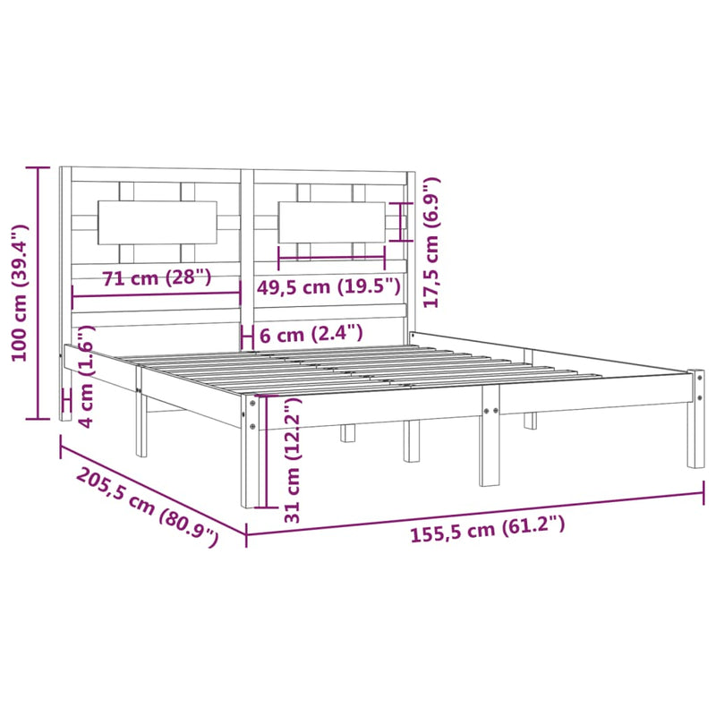 vidaXL Bed Frame without Mattress Black 150x200 cm Solid Wood Pine