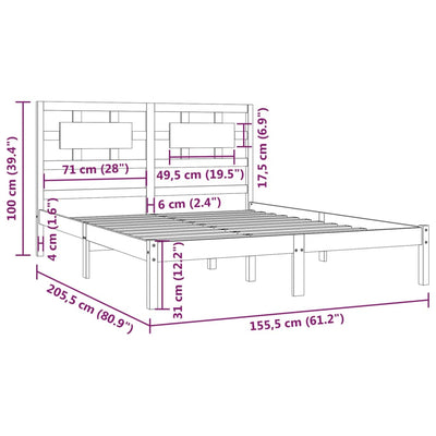 vidaXL Bed Frame without Mattress Black 150x200 cm Solid Wood Pine