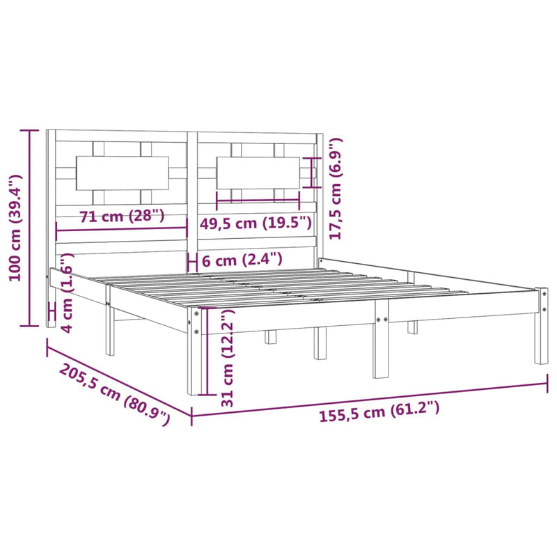 vidaXL Bed Frame without Mattress Black 150x200 cm Solid Wood Pine