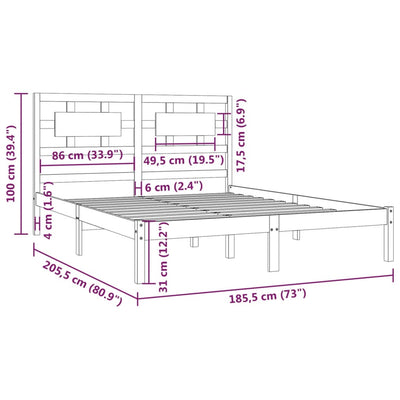 vidaXL Bed Frame without Mattress Black 183x203 cm King Solid Wood Pine