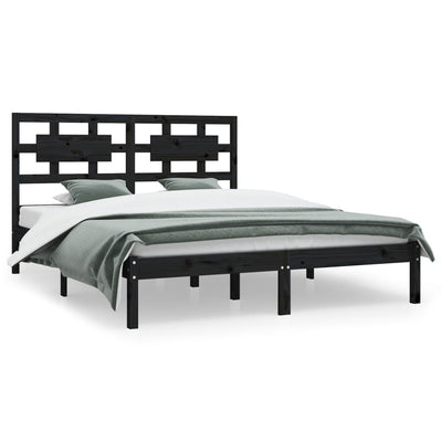 vidaXL Bed Frame without Mattress Black 183x203 cm King Solid Wood Pine
