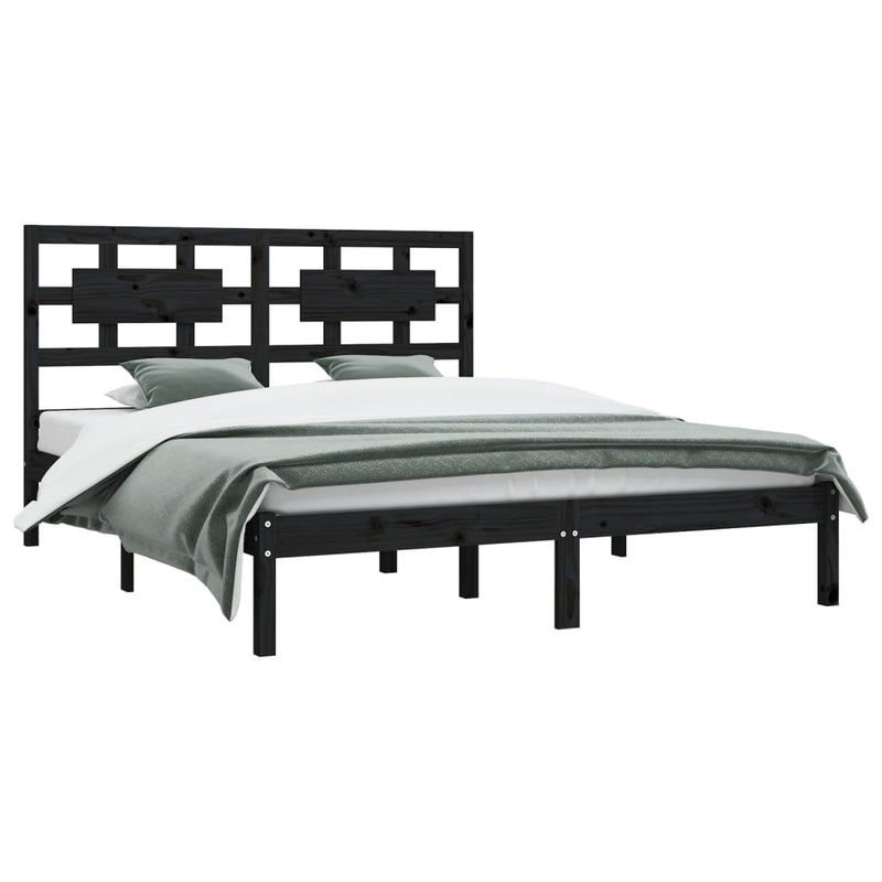 vidaXL Bed Frame without Mattress Black 183x203 cm King Solid Wood Pine