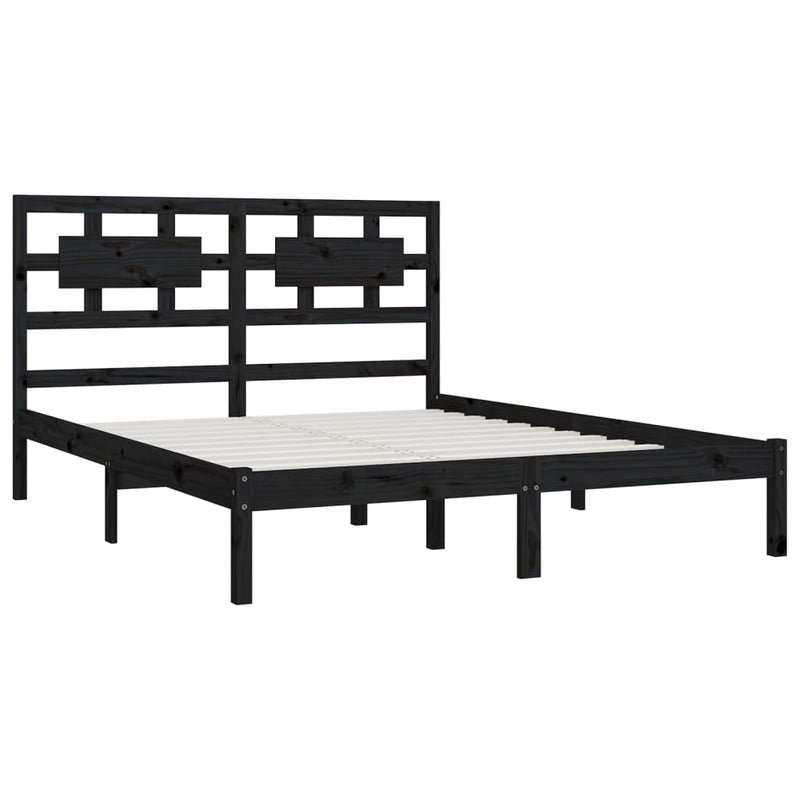 vidaXL Bed Frame without Mattress Black 183x203 cm King Solid Wood Pine
