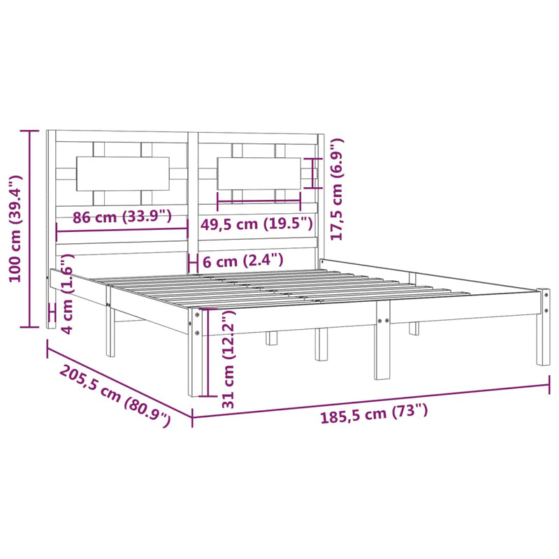 vidaXL Bed Frame without Mattress Black 183x203 cm King Solid Wood Pine