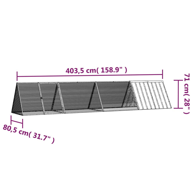 vidaXL Rabbit Cage Anthracite 403.5x80.5x71 cm Galvanised Steel