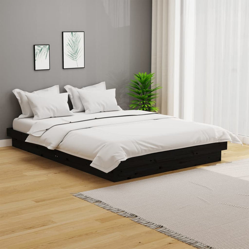 vidaXL Bed Frame without Mattress Black Solid Wood 150x200 cm