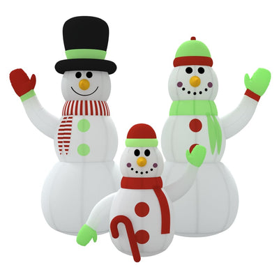 vidaXL Inflatable Snowman Family with LEDs 360 cm