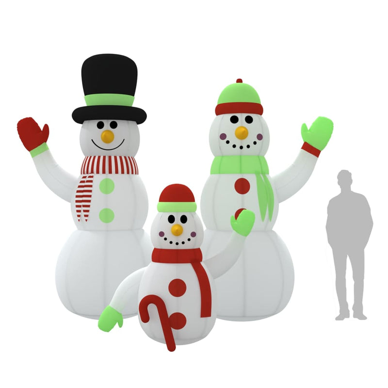 vidaXL Inflatable Snowman Family with LEDs 360 cm