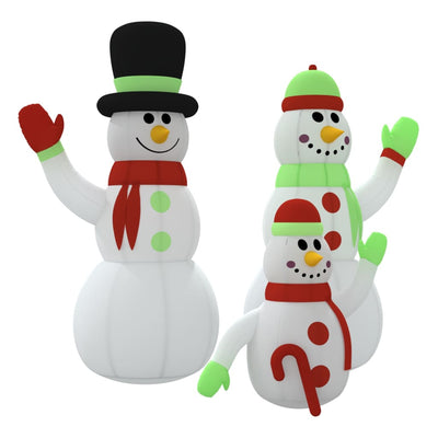 vidaXL Inflatable Snowman Family with LEDs 360 cm