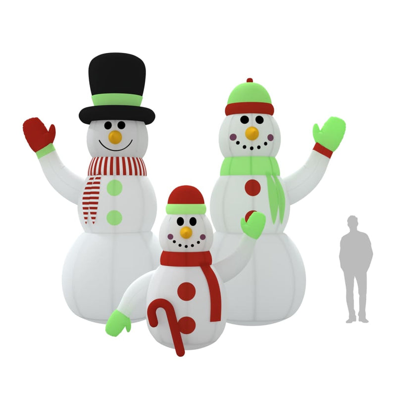 vidaXL Inflatable Snowman Family with LEDs 360 cm