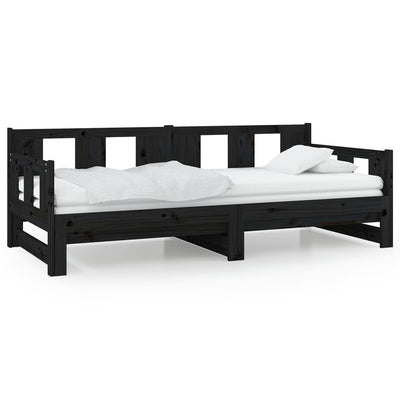 vidaXL Pull-out Day Bed without Mattress Black Solid Wood Pine 2x(90x190) cm