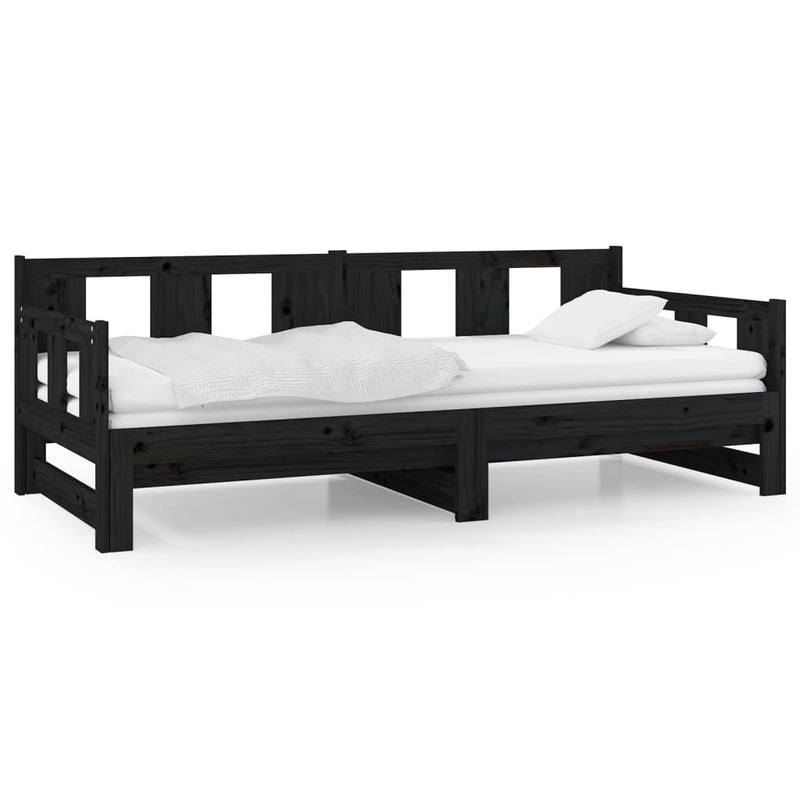 vidaXL Pull-out Day Bed without Mattress Black Solid Wood Pine 2x(90x190) cm