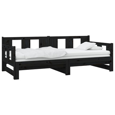 vidaXL Pull-out Day Bed without Mattress Black Solid Wood Pine 2x(90x190) cm
