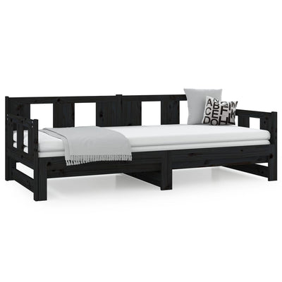 vidaXL Pull-out Day Bed without Mattress Black Solid Wood Pine 2x(90x190) cm