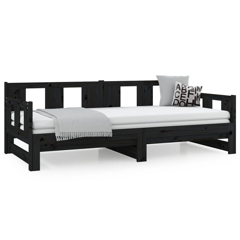 vidaXL Pull-out Day Bed without Mattress Black Solid Wood Pine 2x(90x190) cm