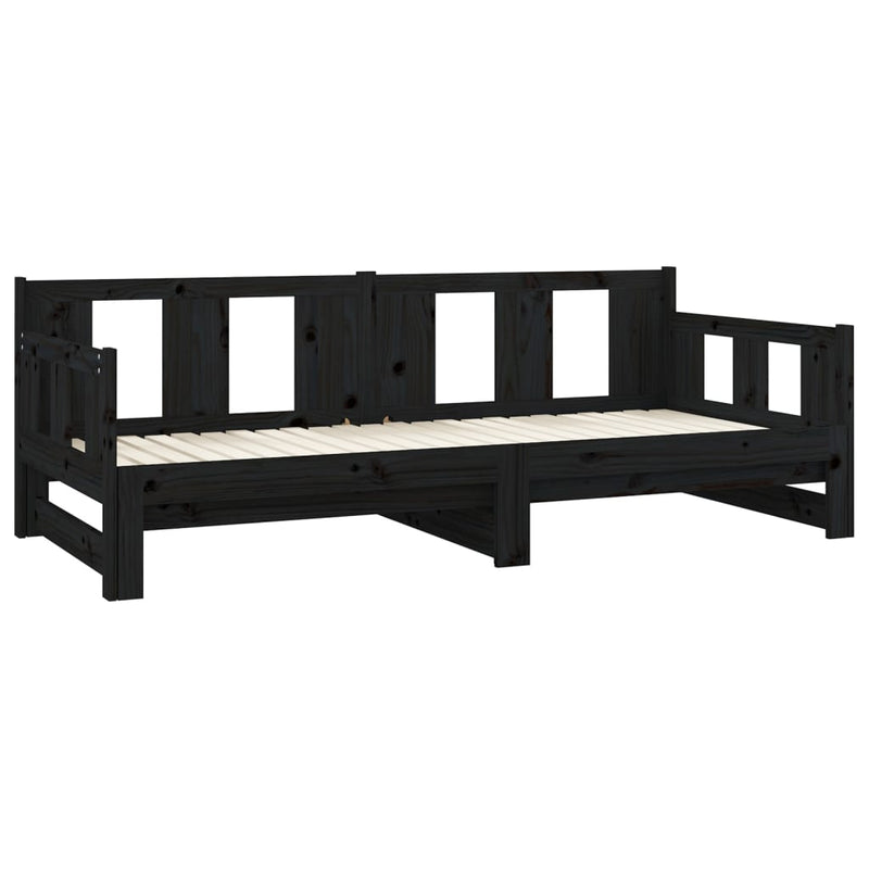 vidaXL Pull-out Day Bed without Mattress Black Solid Wood Pine 2x(90x190) cm