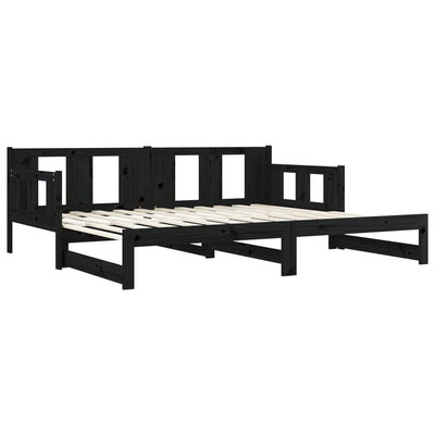 vidaXL Pull-out Day Bed without Mattress Black Solid Wood Pine 2x(90x190) cm