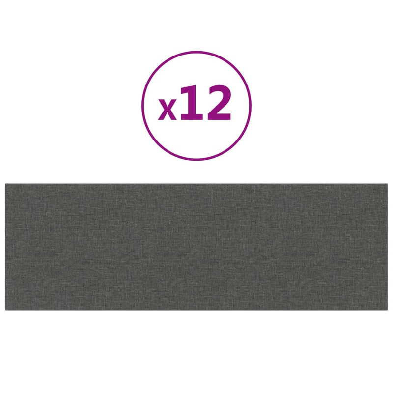 vidaXL Wall Panels 12 pcs Dark Grey 30x30 cm Fabric 1.08 m²