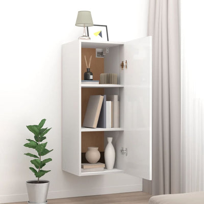 vidaXL Wall Cabinet High Gloss White 34.5x34x90 cm Engineered Wood