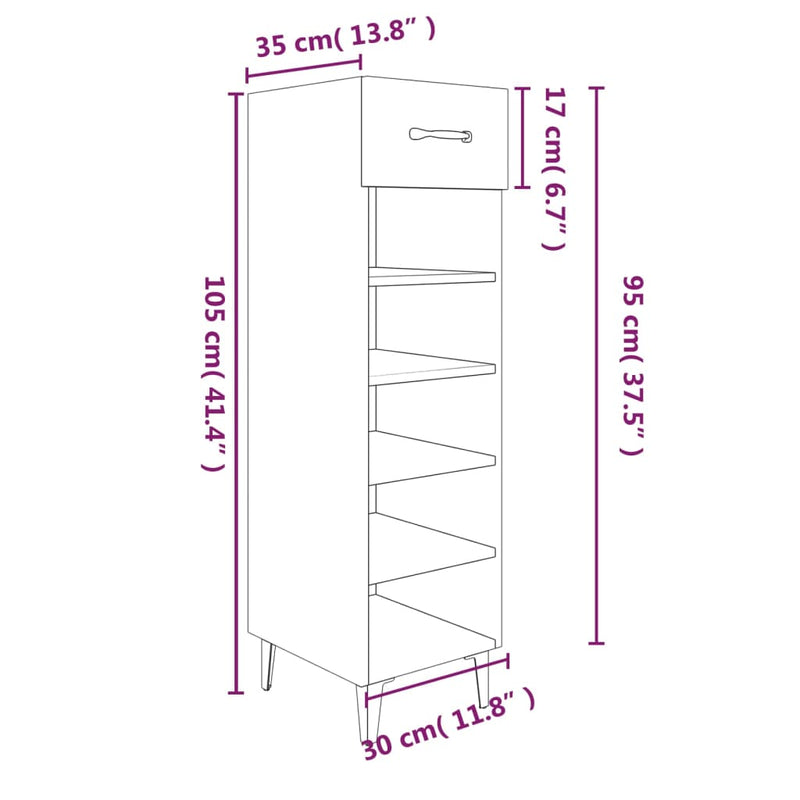 vidaXL Shoe Cabinet High Gloss White 30x35x105 cm Engineered Wood