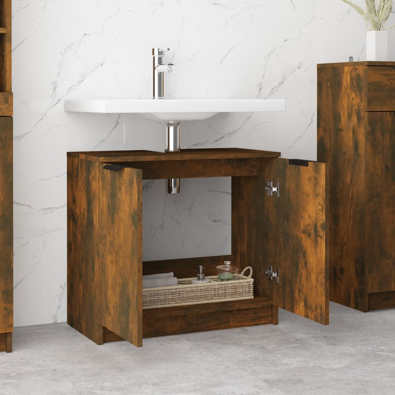 vidaXL Bathroom Cabinet Smoked Oak 64.5x33.5x59 cm Engineered Wood