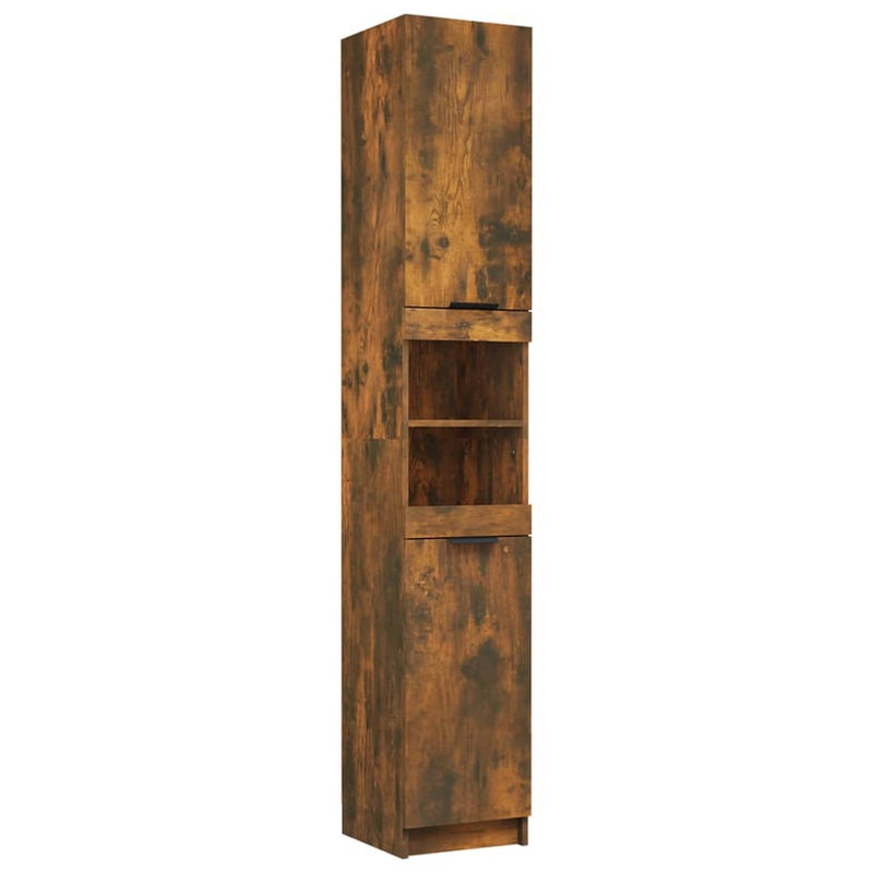 vidaXL Bathroom Cabinet Smoked Oak 32x34x188.5 cm Engineered Wood