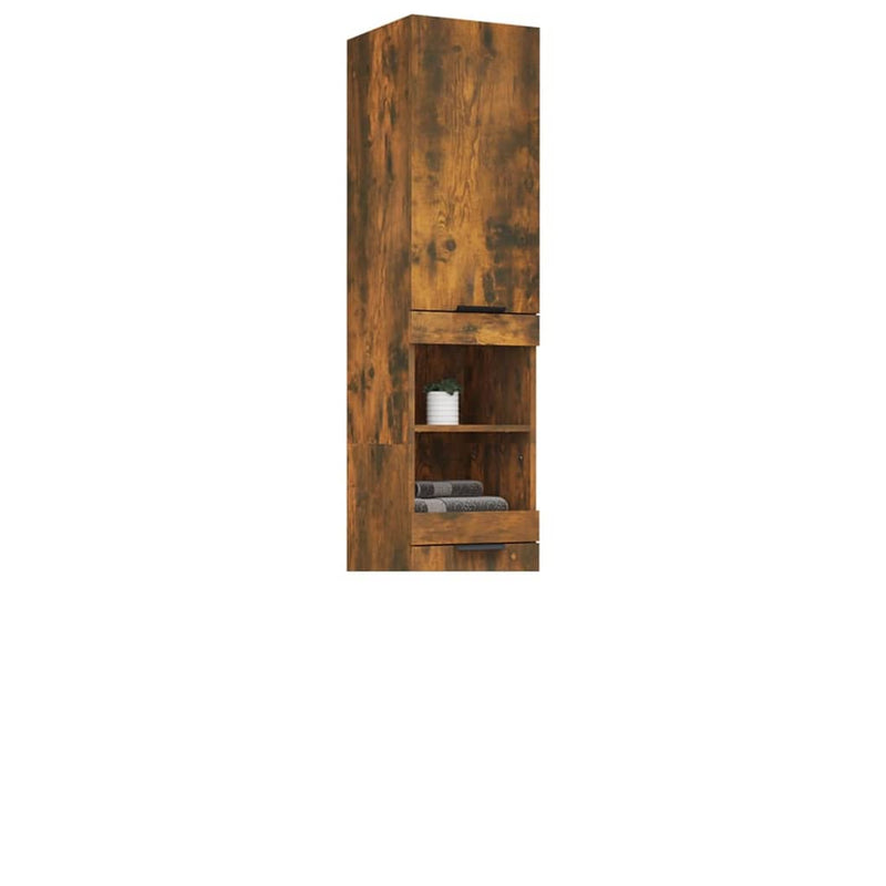 vidaXL Bathroom Cabinet Smoked Oak 32x34x188.5 cm Engineered Wood