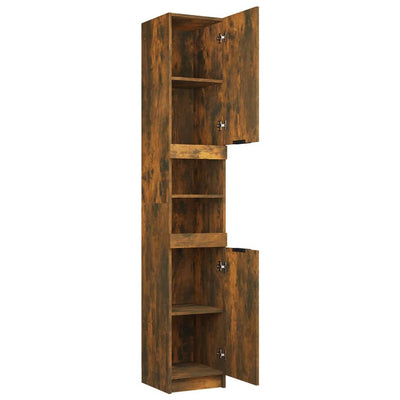 vidaXL Bathroom Cabinet Smoked Oak 32x34x188.5 cm Engineered Wood
