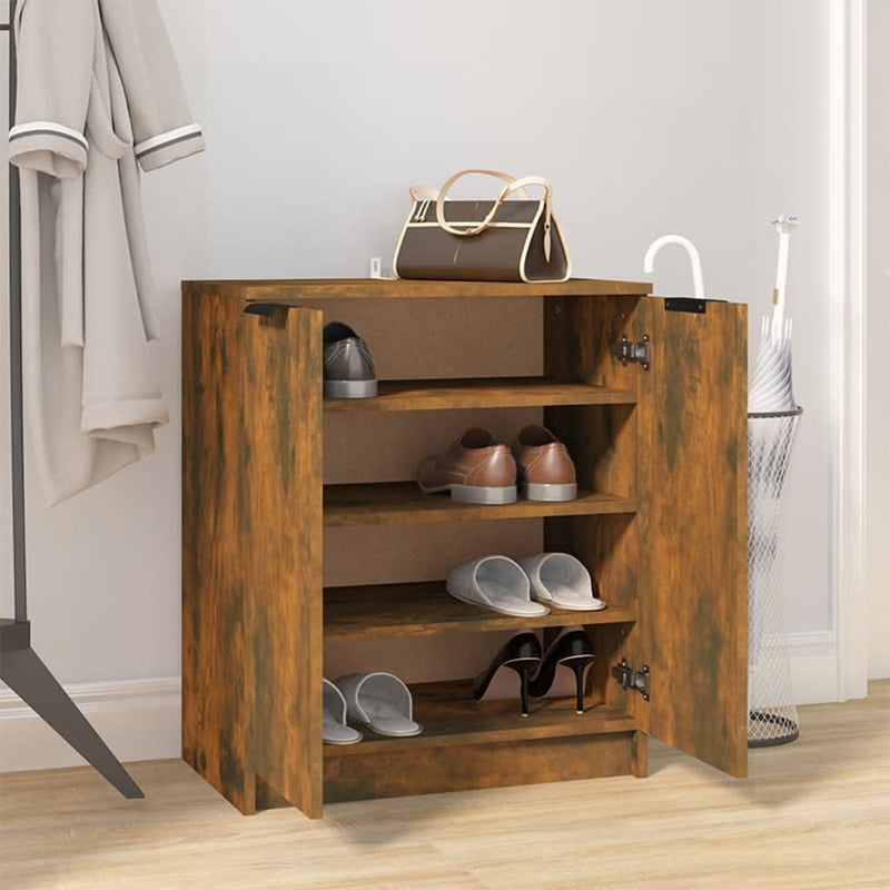 vidaXL Shoe Cabinet Smoked Oak 59x35x70 cm Engineered Wood