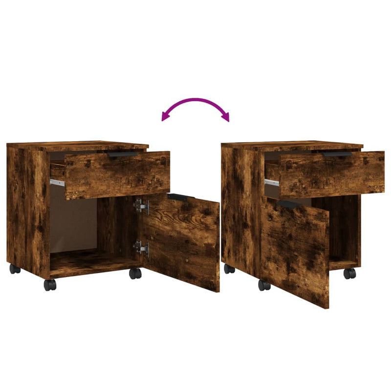 vidaXL Mobile File Cabinet with Wheels Smoked Oak 45x38x54 cm Engineered Wood