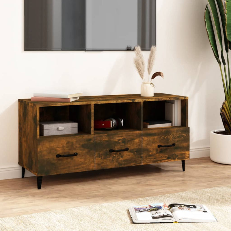 vidaXL TV Cabinet Smoked Oak 102x35x50 cm Engineered Wood