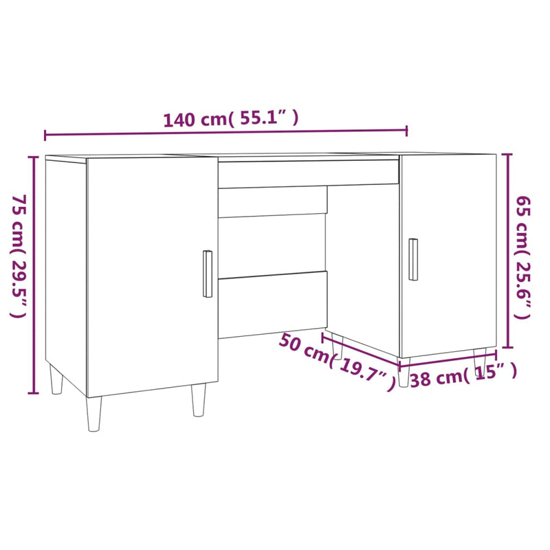vidaXL Desk Black 140x50x75 cm Engineered Wood