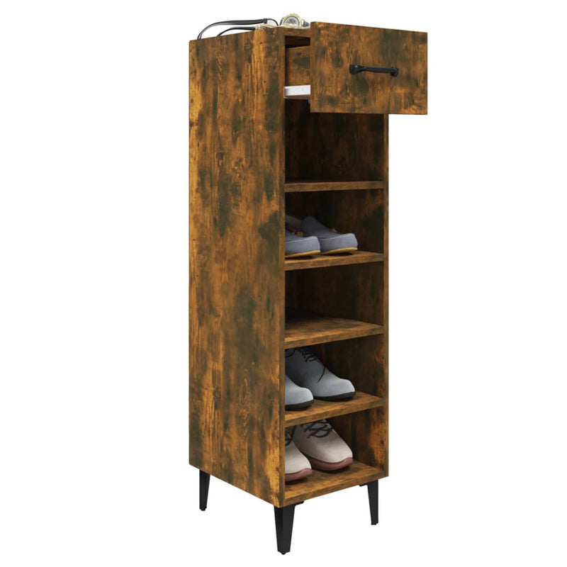 vidaXL Shoe Cabinet Smoked Oak 30x35x105 cm Engineered Wood