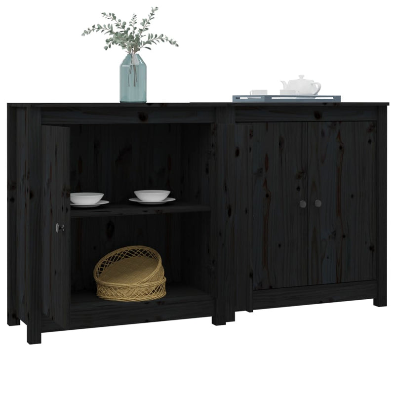 vidaXL Sideboards 2 pcs Black 70x35x80 cm Solid Wood Pine