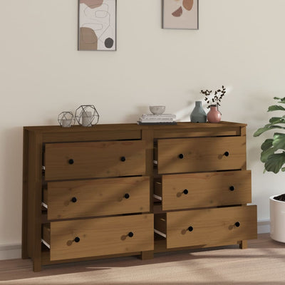vidaXL Sideboard Black 140x35x80 cm Solid Wood Pine